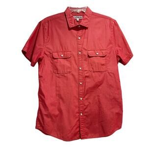 Express Fitted Red Button Down Short Sleeve Mens Shirt Casual 100% Cotton LARGE